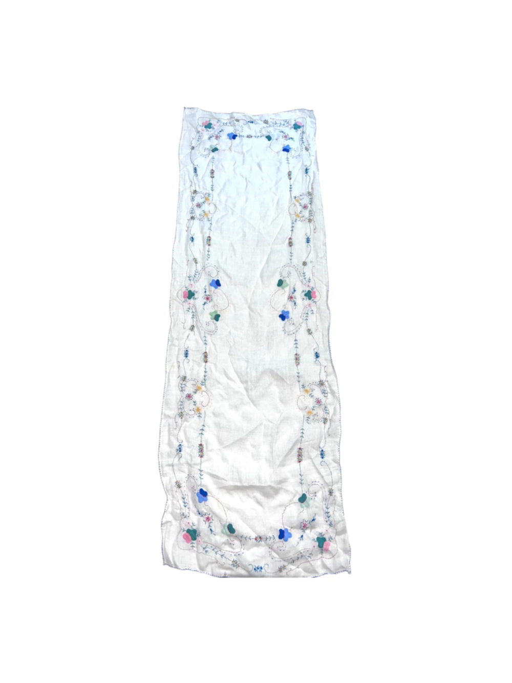 Unbranded Table Runner One Size White Multi-color Floral Embroidered Linen